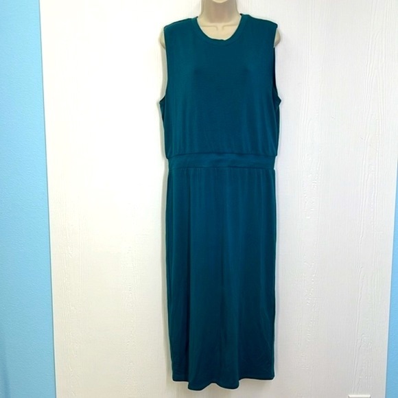 Lou & Grey - Dark Teal Signature Cinched Waist Sleeveless Midi Dress Size Large - Picture 3 of 10